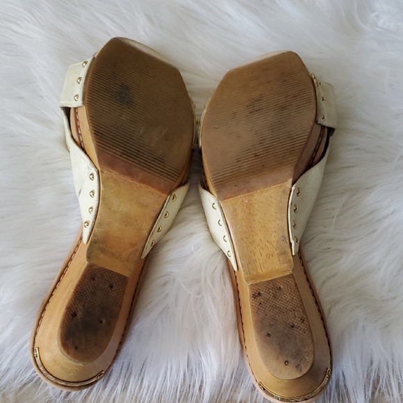 Vtg Coach Off White Cream   Mules with Wooden Bottom  Sz 8 - Picture 10 of 16